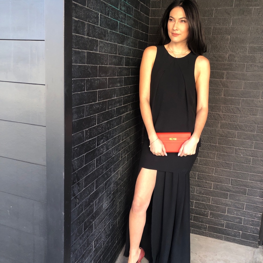 Acne studios black tiered gown with slit size 2